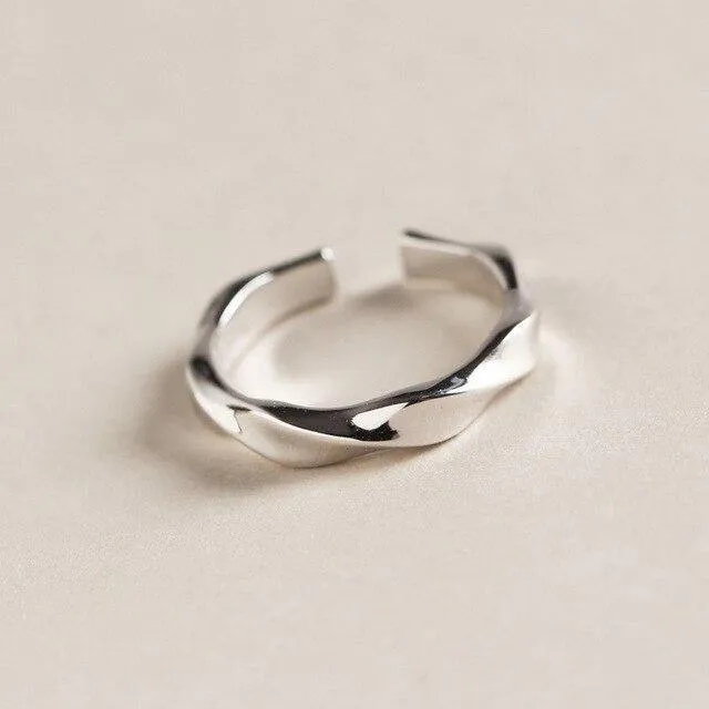925 Sterling Silber Verzerrung S offene Ringe Silber Textur Abschnitt kreative elegante schicke Ringe für Frauen edlen Schmuck
