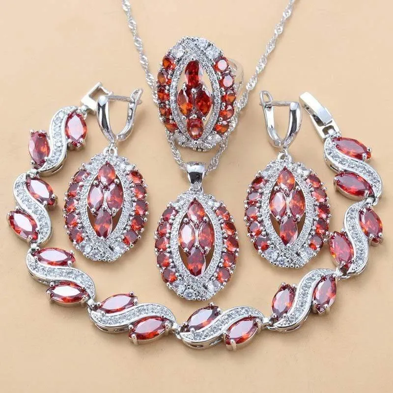 Braut Große Schmuck Sets Kostüm 925 Sterling Silber Baumeln Ohrringe Armband Und Ring Frauen Dubai Hochzeit Schmuck