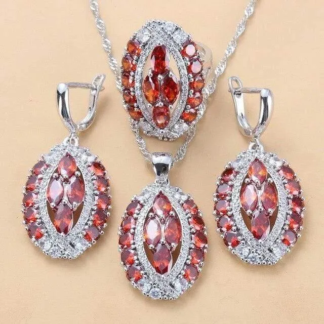 Braut Große Schmuck Sets Kostüm 925 Sterling Silber Baumeln Ohrringe Armband Und Ring Frauen Dubai Hochzeit Schmuck