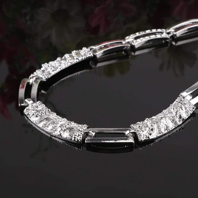 Mode versilbert Schmuck Sets Kristall afrikanische Perlen Halskette Ohrringe Ring Armband Set für Frauen