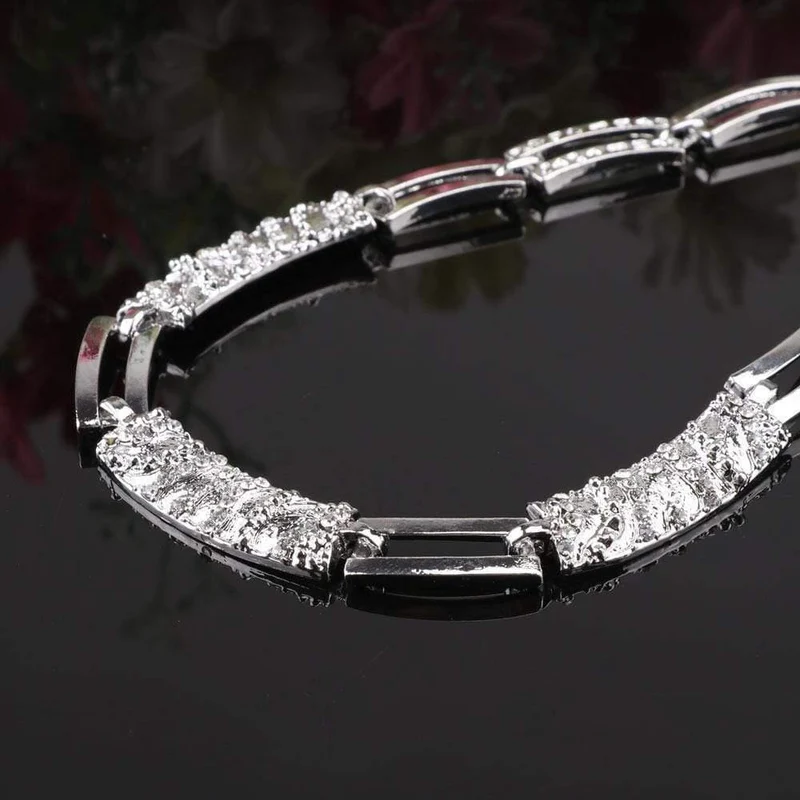 Mode versilbert Schmuck Sets Kristall afrikanische Perlen Halskette Ohrringe Ring Armband Set für Frauen