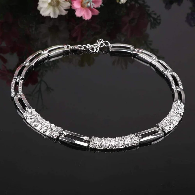 Mode versilbert Schmuck Sets Kristall afrikanische Perlen Halskette Ohrringe Ring Armband Set für Frauen