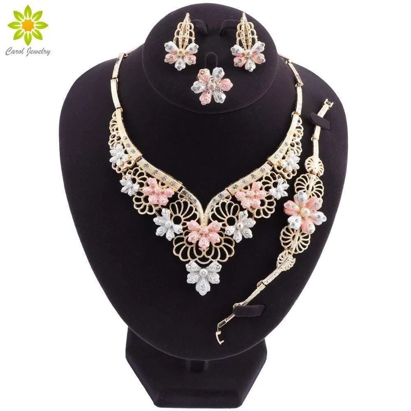 Schmuckset Blumenförmige Marke Dubai Goldfarbenes Schmuckset Nigerianisches Hochzeitsfrauen-Accessoires Schmuckset