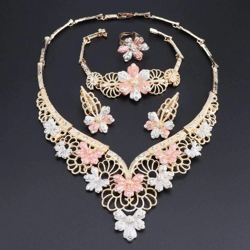 Schmuckset Blumenförmige Marke Dubai Goldfarbenes Schmuckset Nigerianisches Hochzeitsfrauen-Accessoires Schmuckset