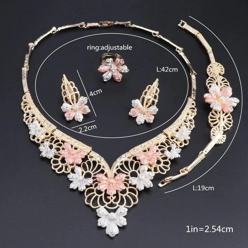 Schmuckset Blumenförmige Marke Dubai Goldfarbenes Schmuckset Nigerianisches Hochzeitsfrauen-Accessoires Schmuckset