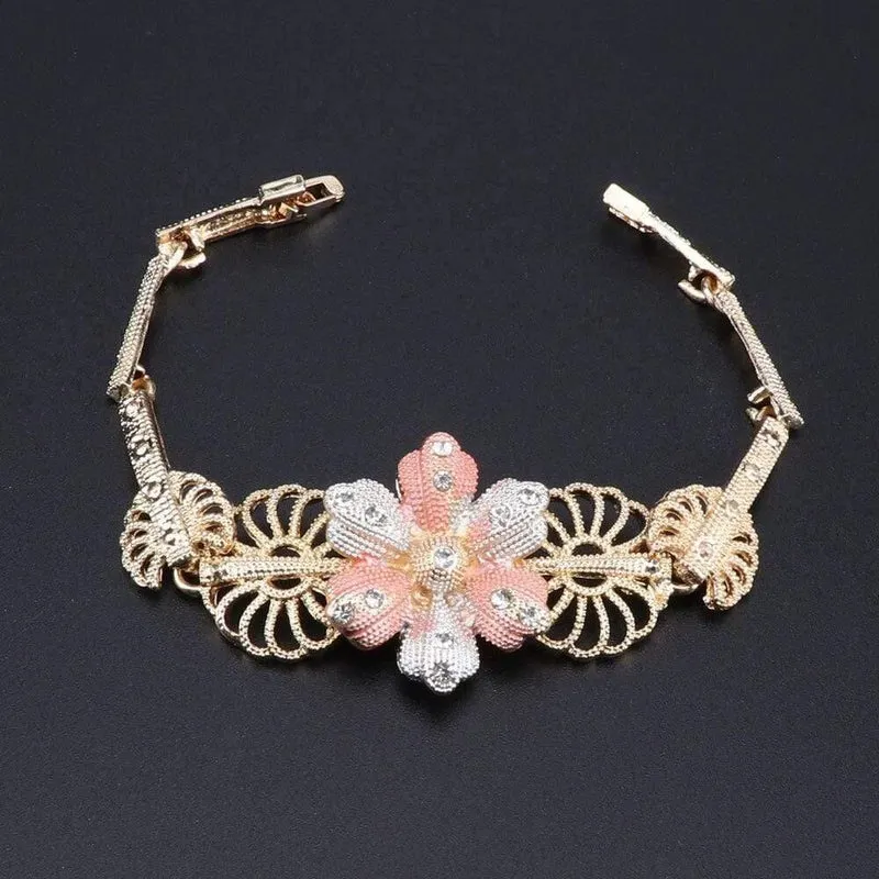 Schmuckset Blumenförmige Marke Dubai Goldfarbenes Schmuckset Nigerianisches Hochzeitsfrauen-Accessoires Schmuckset