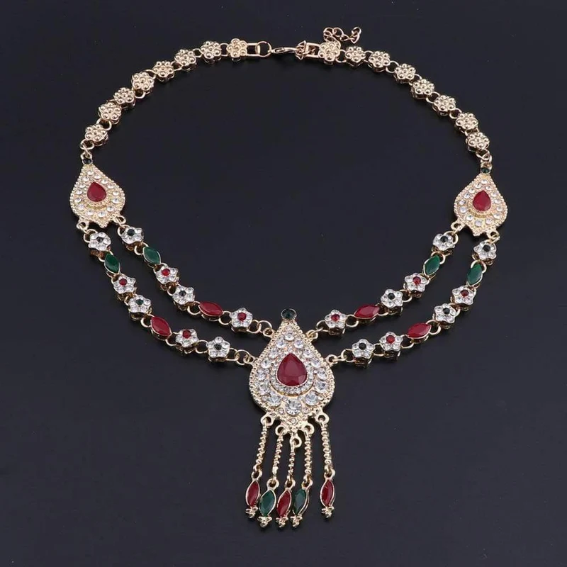 Schmuckset Rot Grün Kristall Dubai Braut Gold Farbe Halskette Sets Party Indischer Schmuck