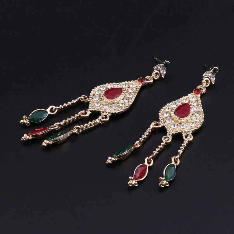 Schmuckset Rot Grün Kristall Dubai Braut Gold Farbe Halskette Sets Party Indischer Schmuck