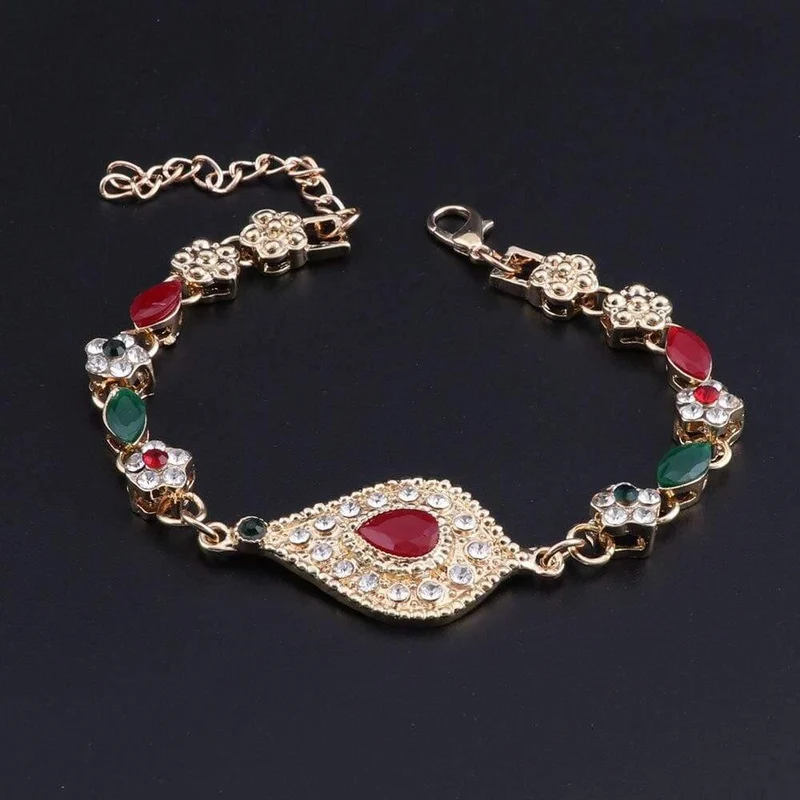 Schmuckset Rot Grün Kristall Dubai Braut Gold Farbe Halskette Sets Party Indischer Schmuck