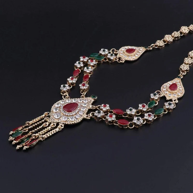 Schmuckset Rot Grün Kristall Dubai Braut Gold Farbe Halskette Sets Party Indischer Schmuck