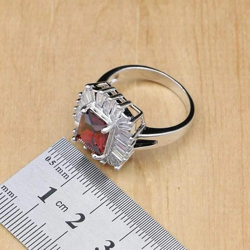 925 silber Schmuck Sets Rot Zirkon Weiß Kristall Perlen Für Frauen Hochzeit Ohrringe/Ringe/Halskette Set Dropshipping