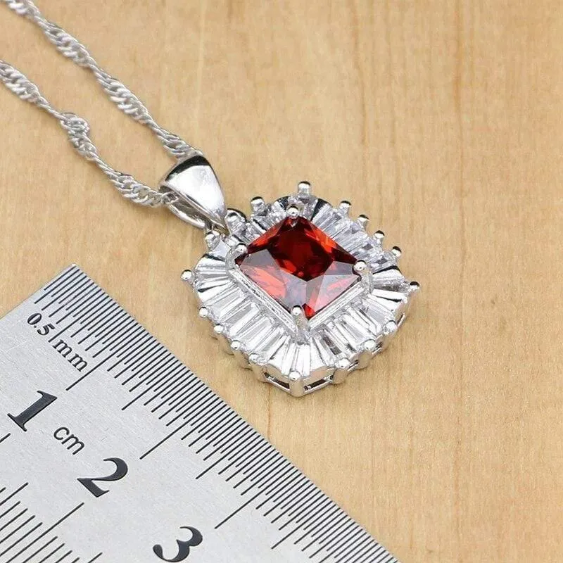 925 silber Schmuck Sets Rot Zirkon Weiß Kristall Perlen Für Frauen Hochzeit Ohrringe/Ringe/Halskette Set Dropshipping