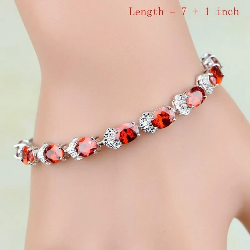 925 silber Schmuck Sets Rot Zirkon Weiß Kristall Perlen Für Frauen Hochzeit Ohrringe/Ringe/Halskette Set Dropshipping
