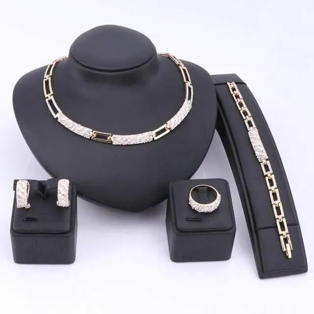 Schmuck-Sets mit CZ-Kristallen und Emaille, Halskette, Ohrringe, Ring, Armband, Schmuck-Set in Goldfarbe, Statement-Accessoires