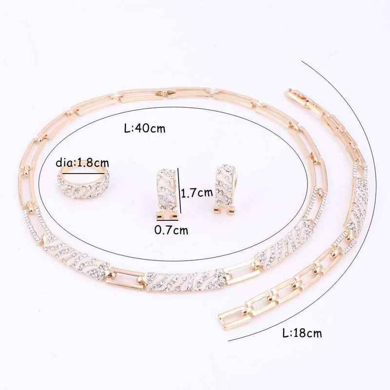 Schmuck-Sets mit CZ-Kristallen und Emaille, Halskette, Ohrringe, Ring, Armband, Schmuck-Set in Goldfarbe, Statement-Accessoires