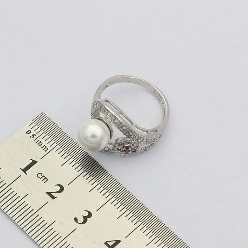 Weiße Perle 925 Silber Schmuck Sets für Frauen Hochzeit Ohrringe mit Stein Anhänger Perlen Halskette Set
