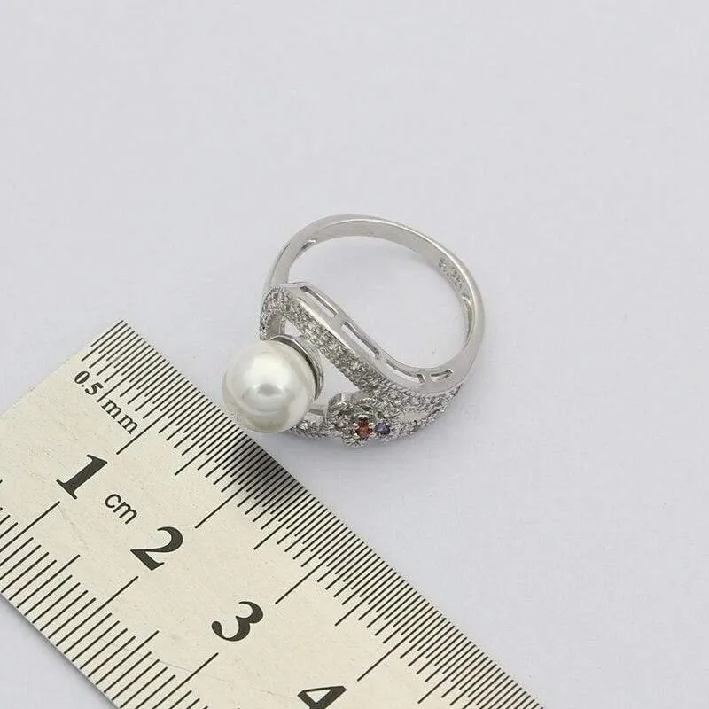 Weiße Perle 925 Silber Schmuck Sets für Frauen Hochzeit Ohrringe mit Stein Anhänger Perlen Halskette Set