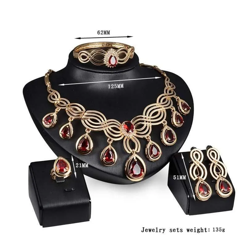Kristall Wassertropfen Rot Schwarz Grün Zirkon Halskette Schmucksets Klassisches Design Goldfarbe Frauen Party Geschenk