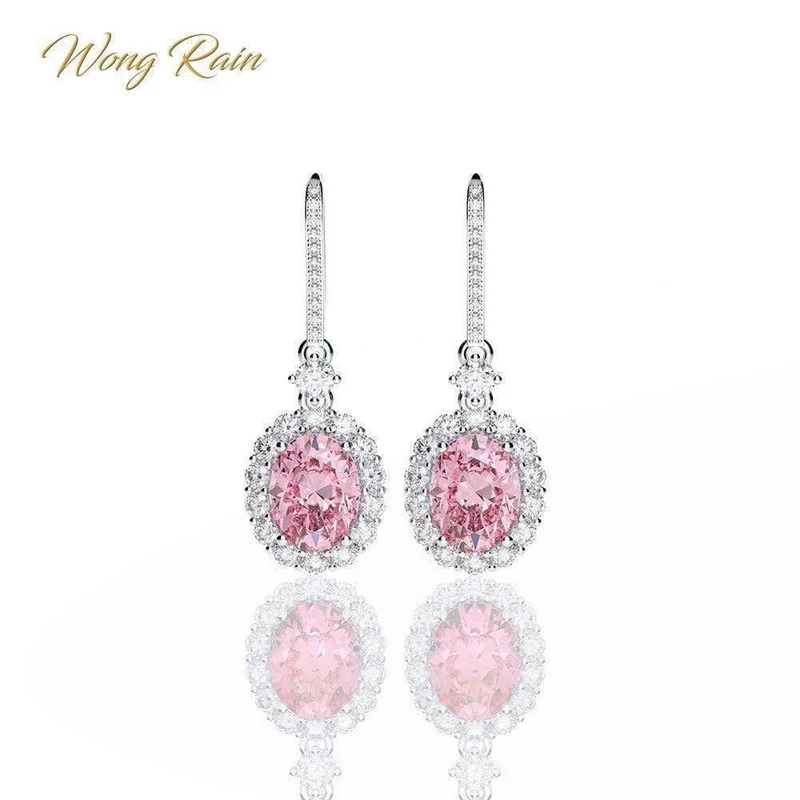 925 Sterling Silber Rosa Saphir Rubin Edelstein Tropfen Baumeln Diamanten Ohrringe Edlen Schmuck Großhandel Drop Shipping