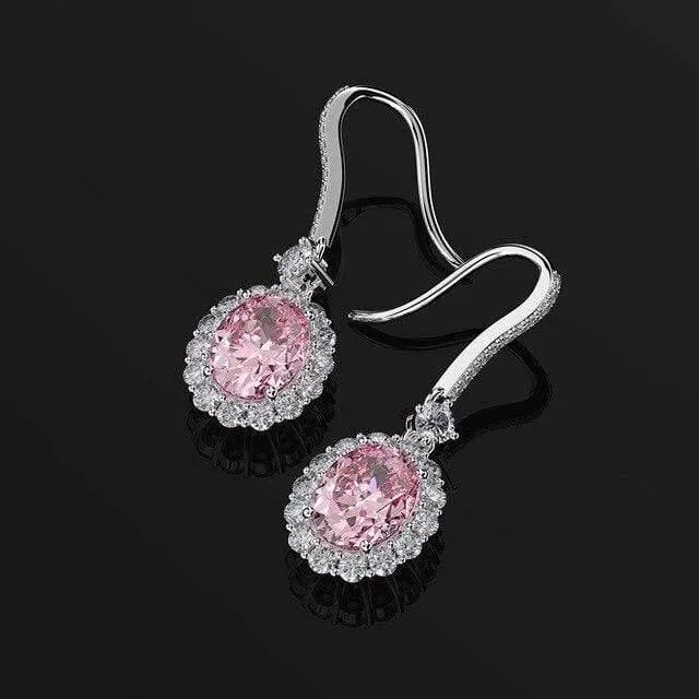 925 Sterling Silber Rosa Saphir Rubin Edelstein Tropfen Baumeln Diamanten Ohrringe Edlen Schmuck Großhandel Drop Shipping