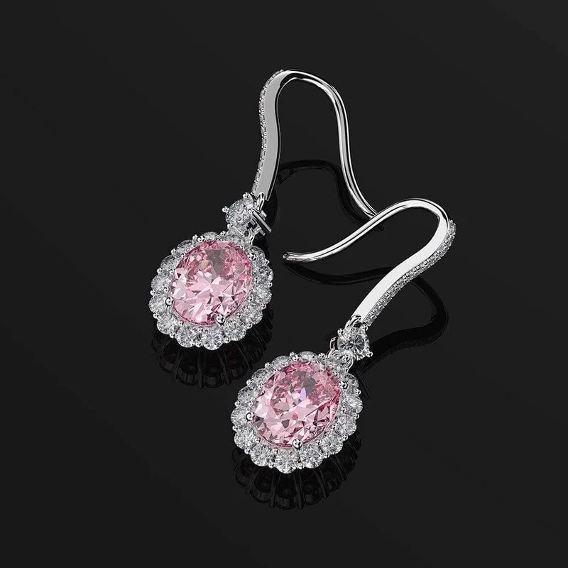 925 Sterling Silber Rosa Saphir Rubin Edelstein Tropfen Baumeln Diamanten Ohrringe Edlen Schmuck Großhandel Drop Shipping