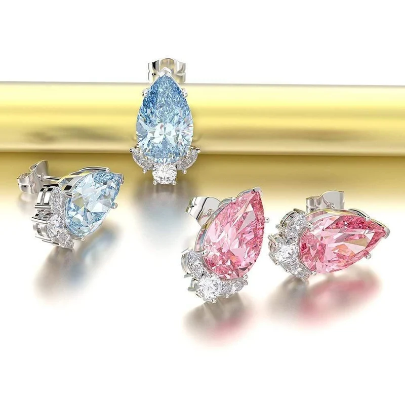 925 Sterling Silber Aquamarin Saphir Edelstein Diamanten Weißgold Ohrringe Ohrstecker Edlen Schmuck Großhandel
