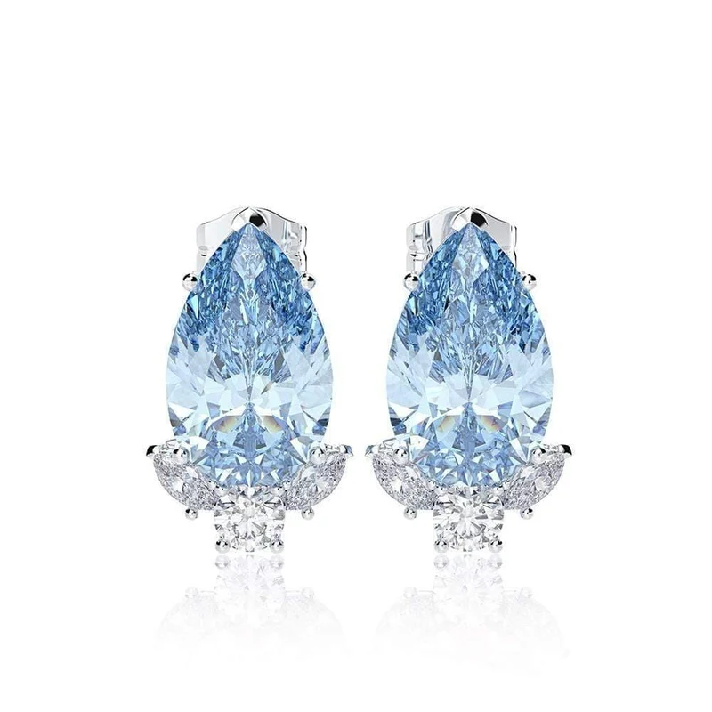 925 Sterling Silber Aquamarin Saphir Edelstein Diamanten Weißgold Ohrringe Ohrstecker Edlen Schmuck Großhandel