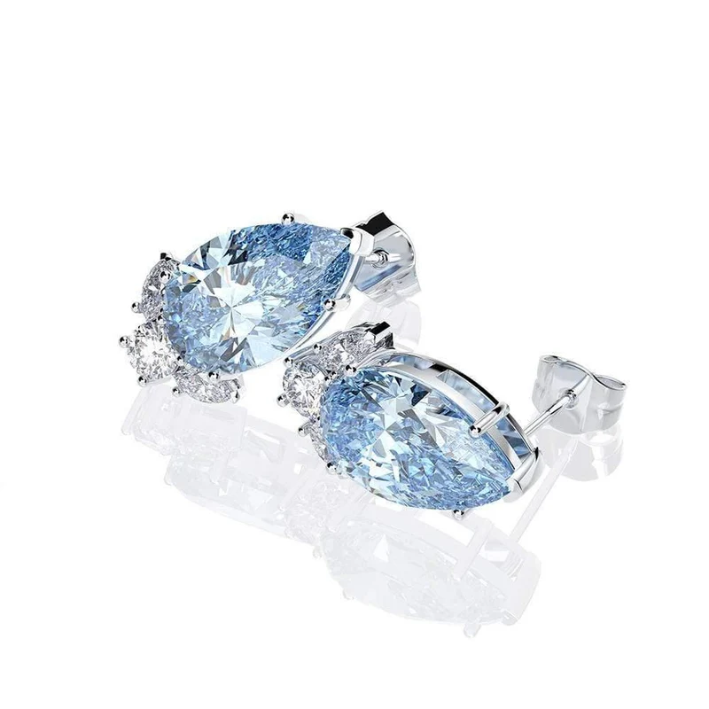 925 Sterling Silber Aquamarin Saphir Edelstein Diamanten Weißgold Ohrringe Ohrstecker Edlen Schmuck Großhandel