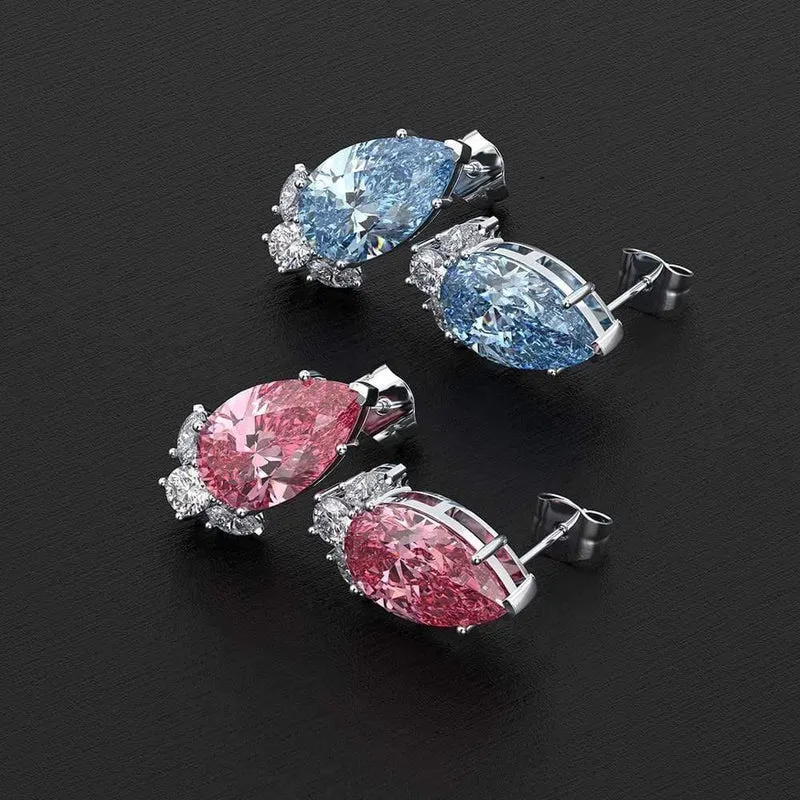 925 Sterling Silber Aquamarin Saphir Edelstein Diamanten Weißgold Ohrringe Ohrstecker Edlen Schmuck Großhandel