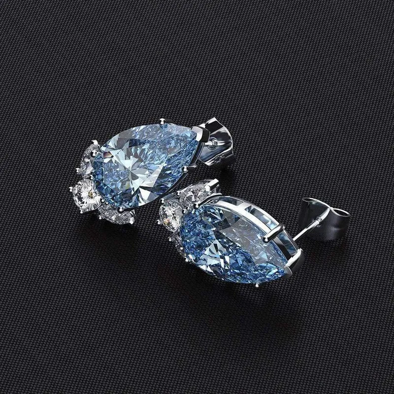 925 Sterling Silber Aquamarin Saphir Edelstein Diamanten Weißgold Ohrringe Ohrstecker Edlen Schmuck Großhandel