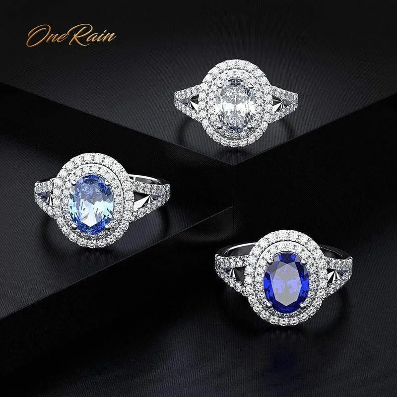 925 Sterling Silber Oval Aquamarin Saphir Edelstein Hochzeit Verlobung Diamanten Ring Schmuck Großhandel