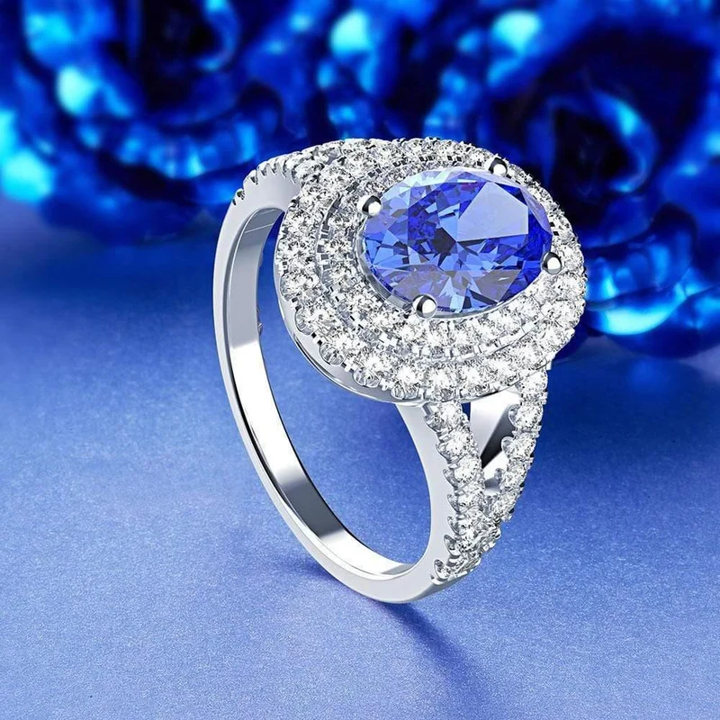925 Sterling Silber Oval Aquamarin Saphir Edelstein Hochzeit Verlobung Diamanten Ring Schmuck Großhandel