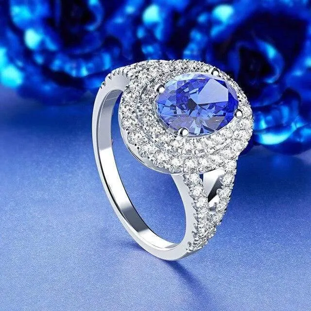 925 Sterling Silber Oval Aquamarin Saphir Edelstein Hochzeit Verlobung Diamanten Ring Schmuck Großhandel