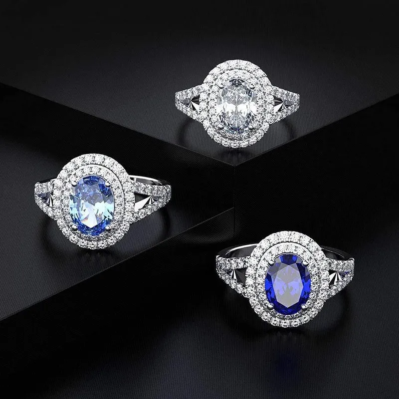 925 Sterling Silber Oval Aquamarin Saphir Edelstein Hochzeit Verlobung Diamanten Ring Schmuck Großhandel