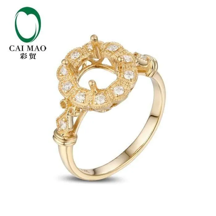Oval geschliffener Halbfassungsring & 0.18 ct Diamant 14 Karat Gelbgold Edelstein Verlobungsring Edler Schmuck
