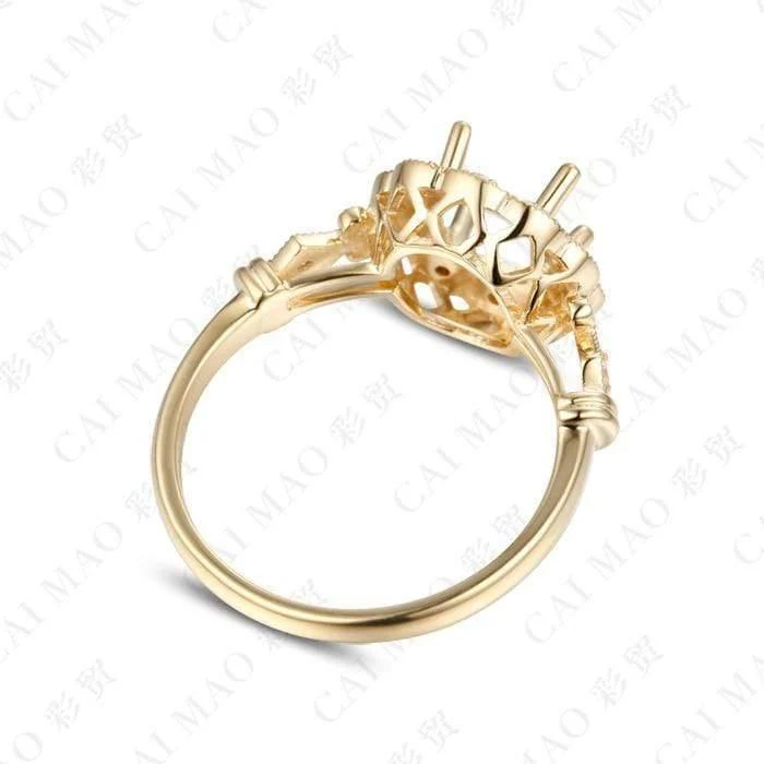 Oval geschliffener Halbfassungsring & 0.18 ct Diamant 14 Karat Gelbgold Edelstein Verlobungsring Edler Schmuck