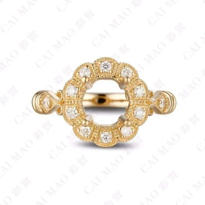 Oval geschliffener Halbfassungsring & 0.18 ct Diamant 14 Karat Gelbgold Edelstein Verlobungsring Edler Schmuck