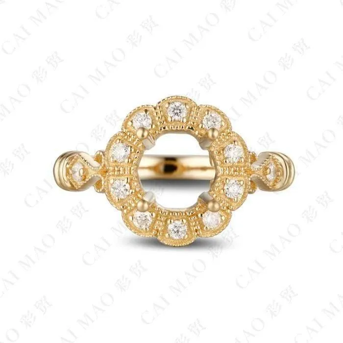 Oval geschliffener Halbfassungsring & 0.18 ct Diamant 14 Karat Gelbgold Edelstein Verlobungsring Edler Schmuck