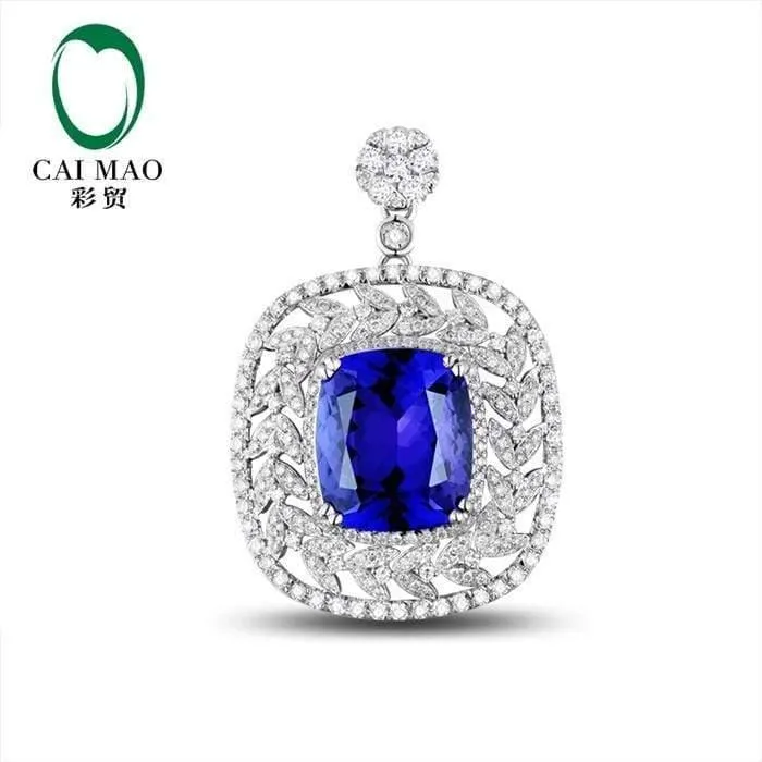 18 kt/750 Weißgold 8.03 ct natürlicher blauer Tansanit AAA 1.58 ct Vollschliff Diamant Verlobung Edelstein Anhänger Schmuck