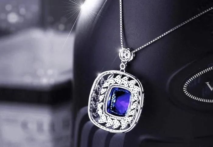 18 kt/750 Weißgold 8.03 ct natürlicher blauer Tansanit AAA 1.58 ct Vollschliff Diamant Verlobung Edelstein Anhänger Schmuck