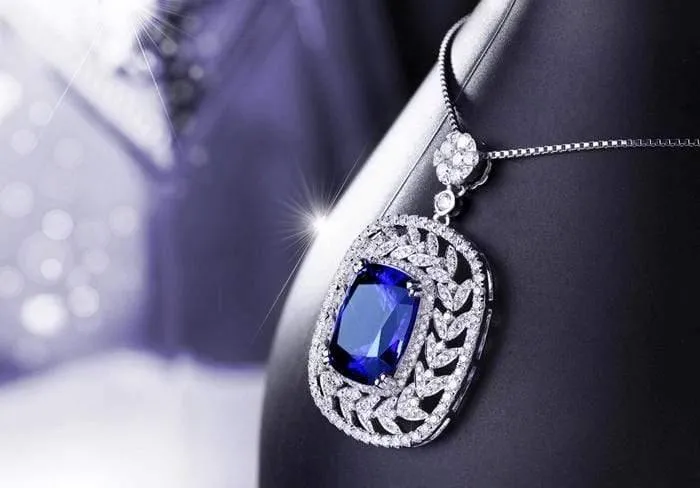 18 kt/750 Weißgold 8.03 ct natürlicher blauer Tansanit AAA 1.58 ct Vollschliff Diamant Verlobung Edelstein Anhänger Schmuck