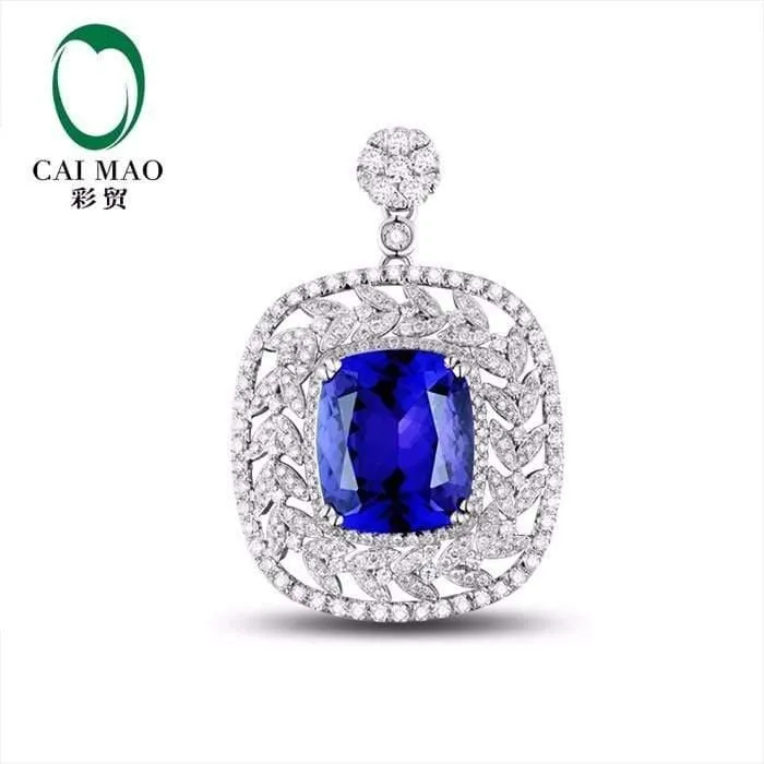 18 kt/750 Weißgold 8.03 ct natürlicher blauer Tansanit AAA 1.58 ct Vollschliff Diamant Verlobung Edelstein Anhänger Schmuck
