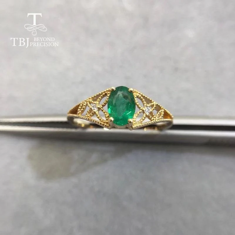 18k gelb gold edelstein ring natürliche gute farbe smaragd oval 4.2*6mm edlen schmuck für dame jahrestag & täglichen tragen beste geschenk
