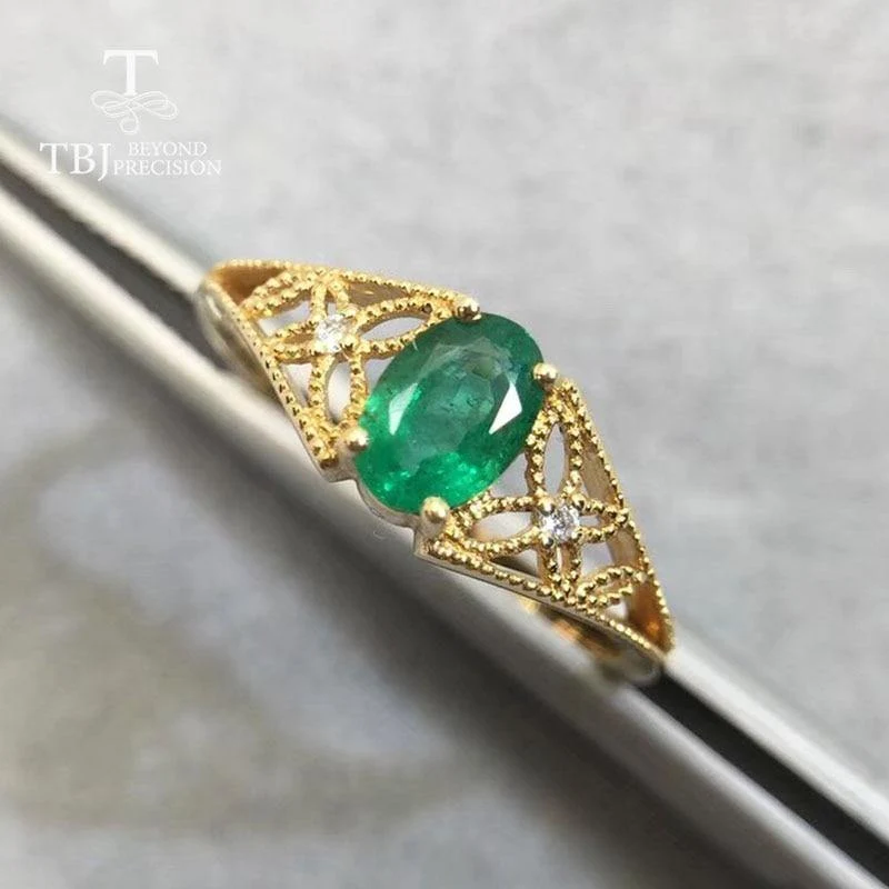 18k gelb gold edelstein ring natürliche gute farbe smaragd oval 4.2*6mm edlen schmuck für dame jahrestag & täglichen tragen beste geschenk