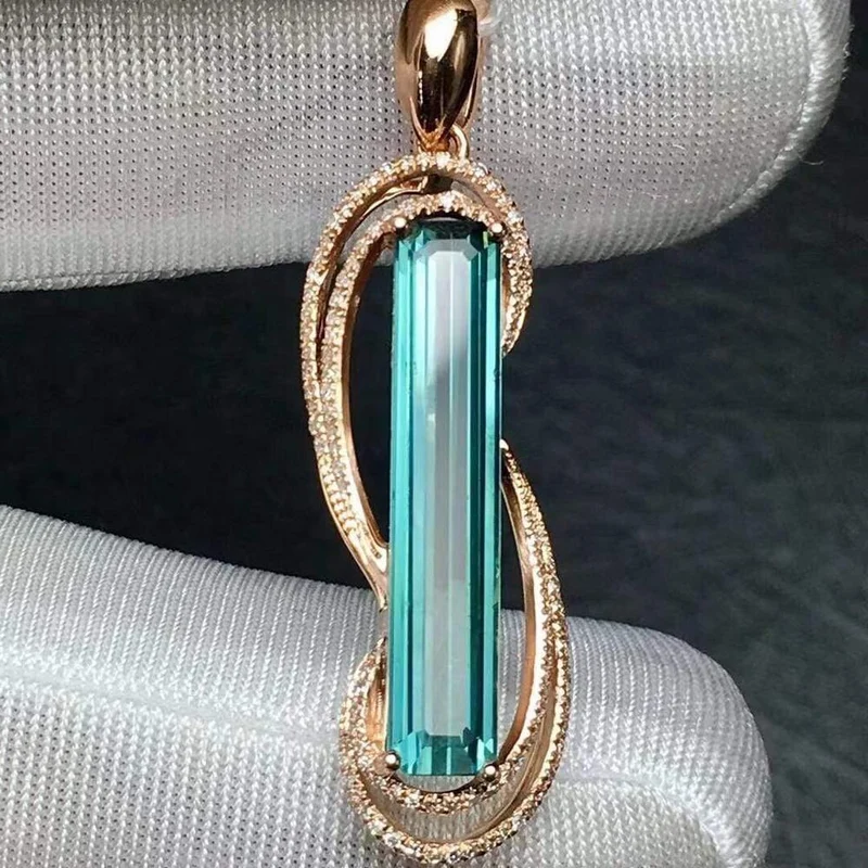 18 K, 100 % natürlicher grüner Turmalin, 3.7 ct, brasilianischer Ursprung, Diamanten, Edelstein, Diamant-Damen-Anhänger-Halsketten