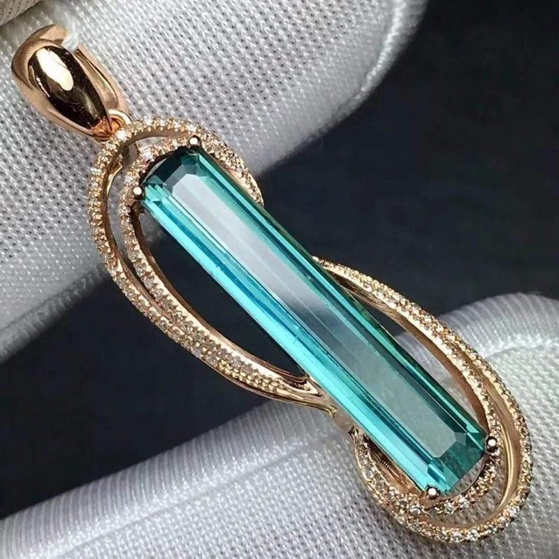 18 K, 100 % natürlicher grüner Turmalin, 3.7 ct, brasilianischer Ursprung, Diamanten, Edelstein, Diamant-Damen-Anhänger-Halsketten