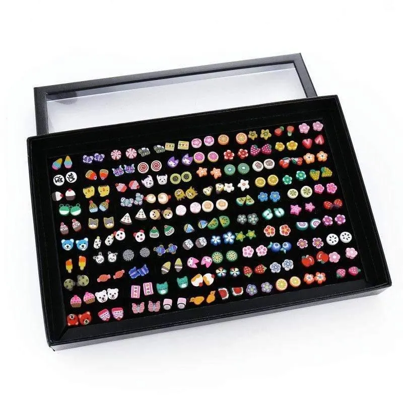 100 Paare / satz Zufällige Pflanze Obst Tier Ohrstecker Für Frauen Mädchen Kinder Schmuck Niedlichen Bären Polymer Clay Ohrring Set Mix Geschenke