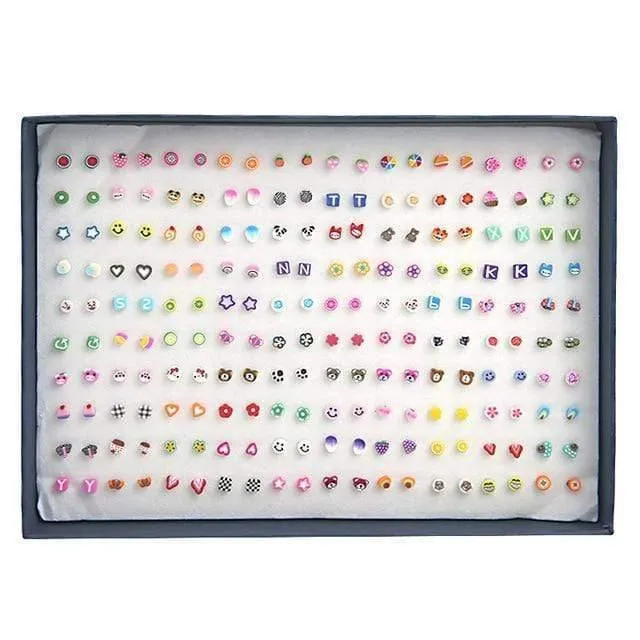 100 Paare / satz Zufällige Pflanze Obst Tier Ohrstecker Für Frauen Mädchen Kinder Schmuck Niedlichen Bären Polymer Clay Ohrring Set Mix Geschenke