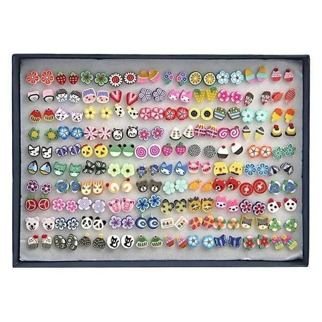 100 Paare / satz Zufällige Pflanze Obst Tier Ohrstecker Für Frauen Mädchen Kinder Schmuck Niedlichen Bären Polymer Clay Ohrring Set Mix Geschenke