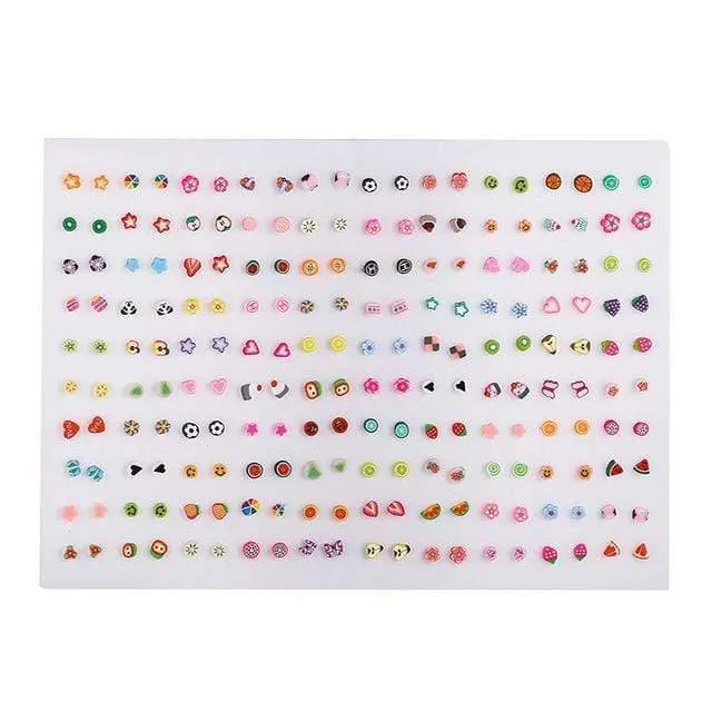 100 Paare / satz Zufällige Pflanze Obst Tier Ohrstecker Für Frauen Mädchen Kinder Schmuck Niedlichen Bären Polymer Clay Ohrring Set Mix Geschenke